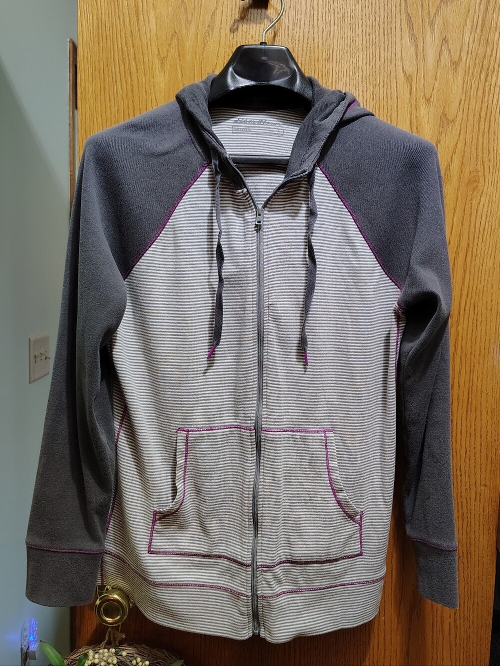 Eddie Bauer Gray Zip-Up Hoodie with Purple Trim